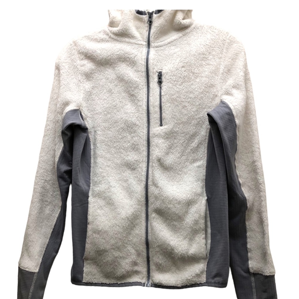 SO Faux Fur Hooded Zipper Closure Jacket Women's Size S White/Gray